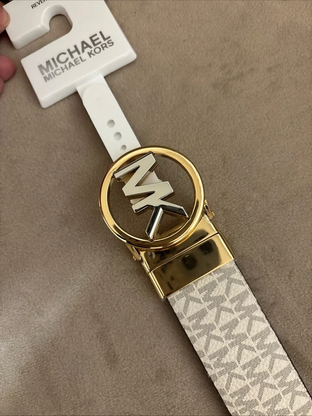 Authentic Michael Kors Reversible Logo Monogram Belt Brown/Vanilla Size Small